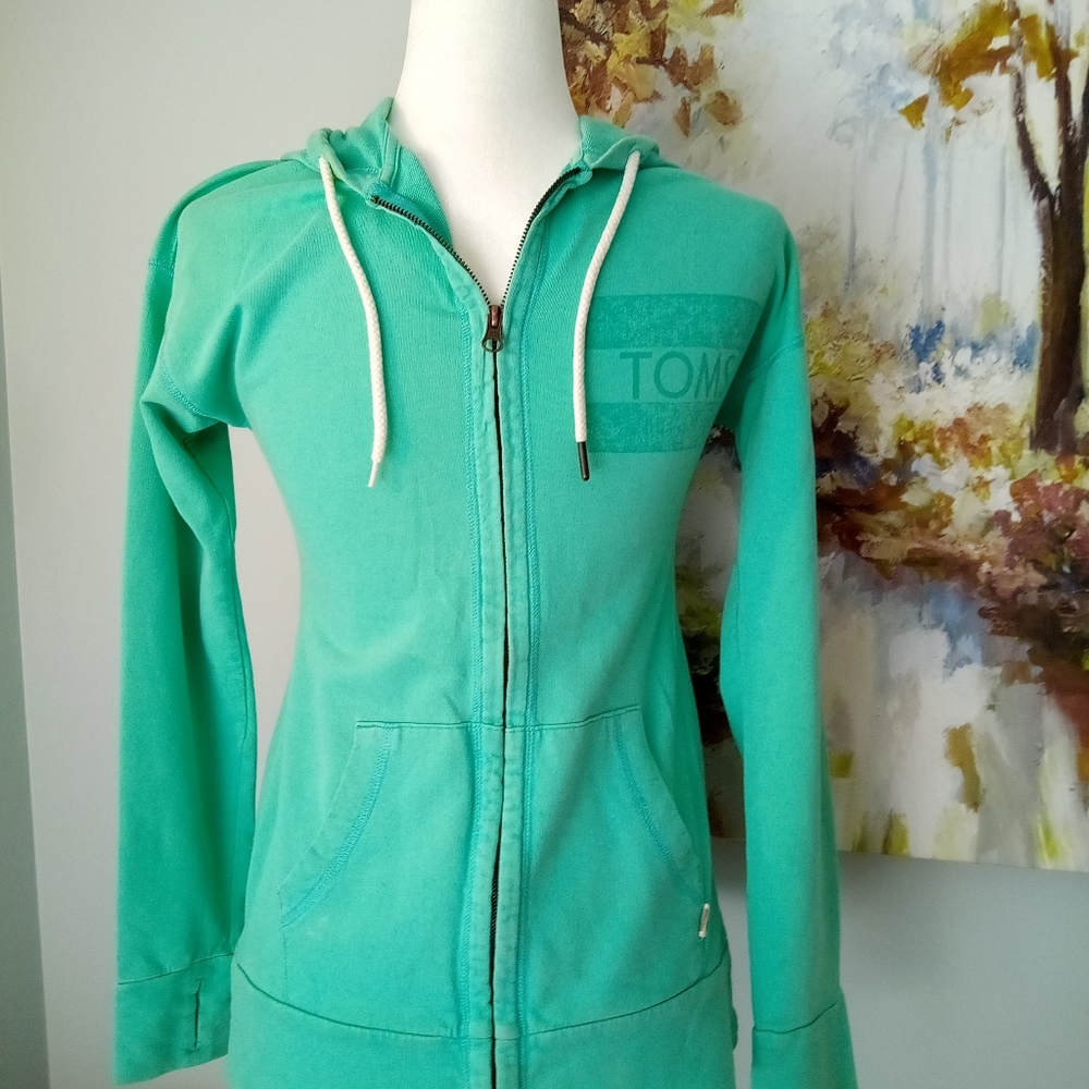 TOMS green hooded sweatshirt with zipper xs